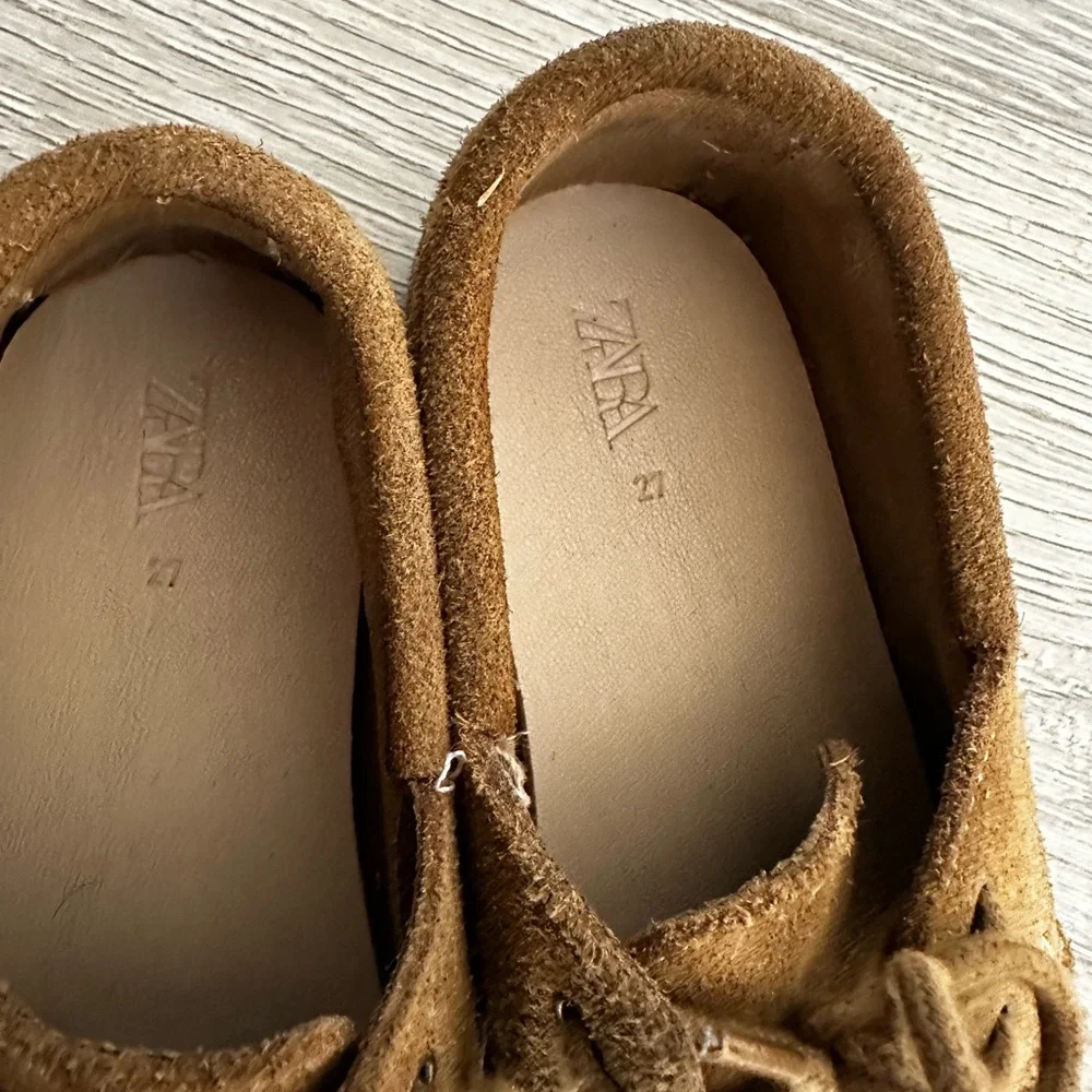 Zara Tan Kids Moccasins with Floral Embroidery